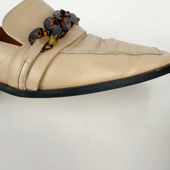 ANGEL ALARCON Preppy School Flat Slip-On Tortoise Chain Beige Cream Loafers 37 - Picture 12 of 16